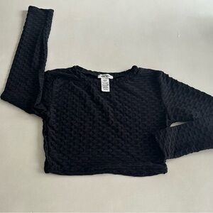 Shosho Black Ribbed Cropped Long Sleeve Textured T Shirt, Size M